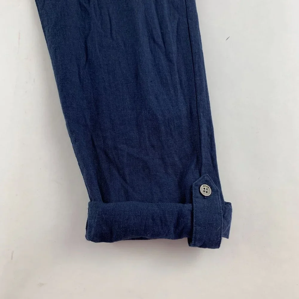 Roxy Navy Linen Blend Roll Cuff Lounge Pant M - Picture 7 of 7